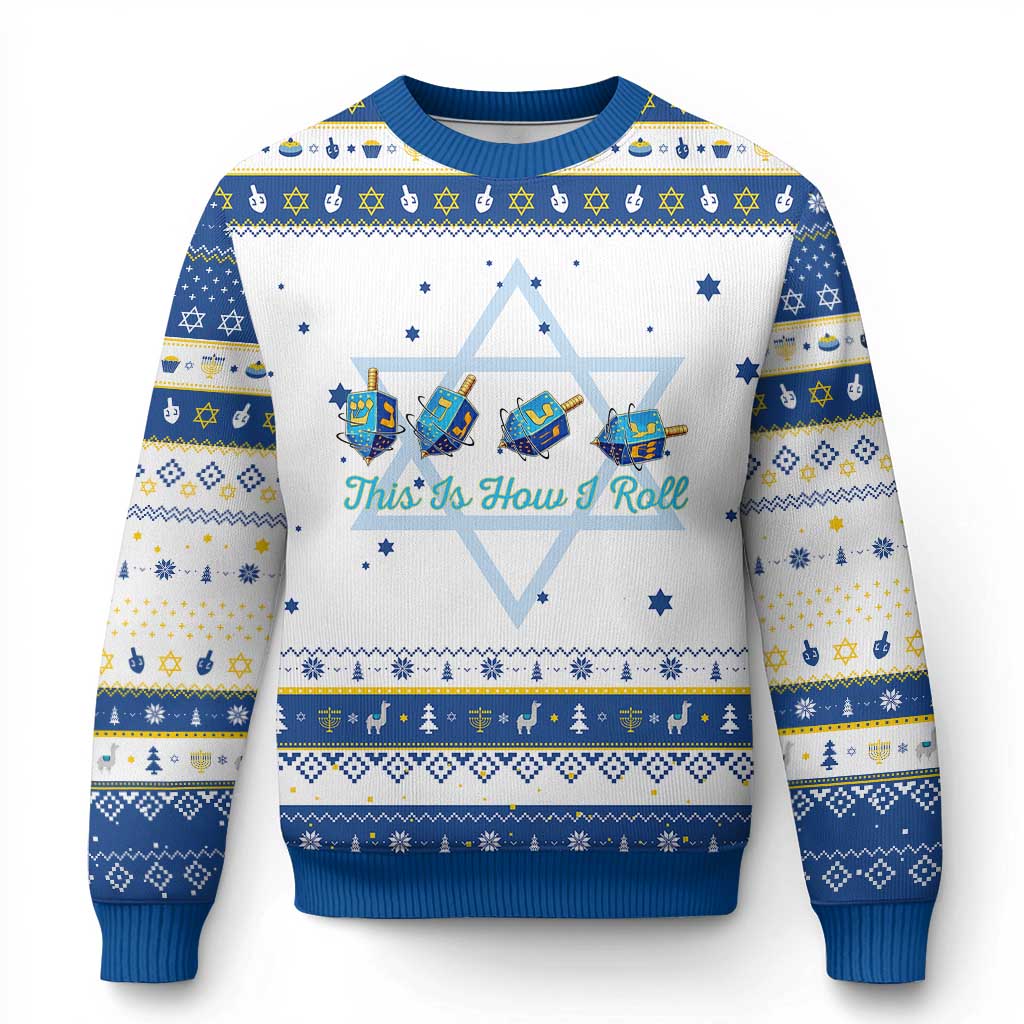 Funny Dreidel Hanukkah Ugly Sweater This Is How I Roll Jewish Holiday Gift TS12 White Royal Blue Print Your Wear