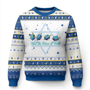 Funny Dreidel Hanukkah Ugly Sweater This Is How I Roll Jewish Holiday Gift TS12 White Royal Blue Print Your Wear