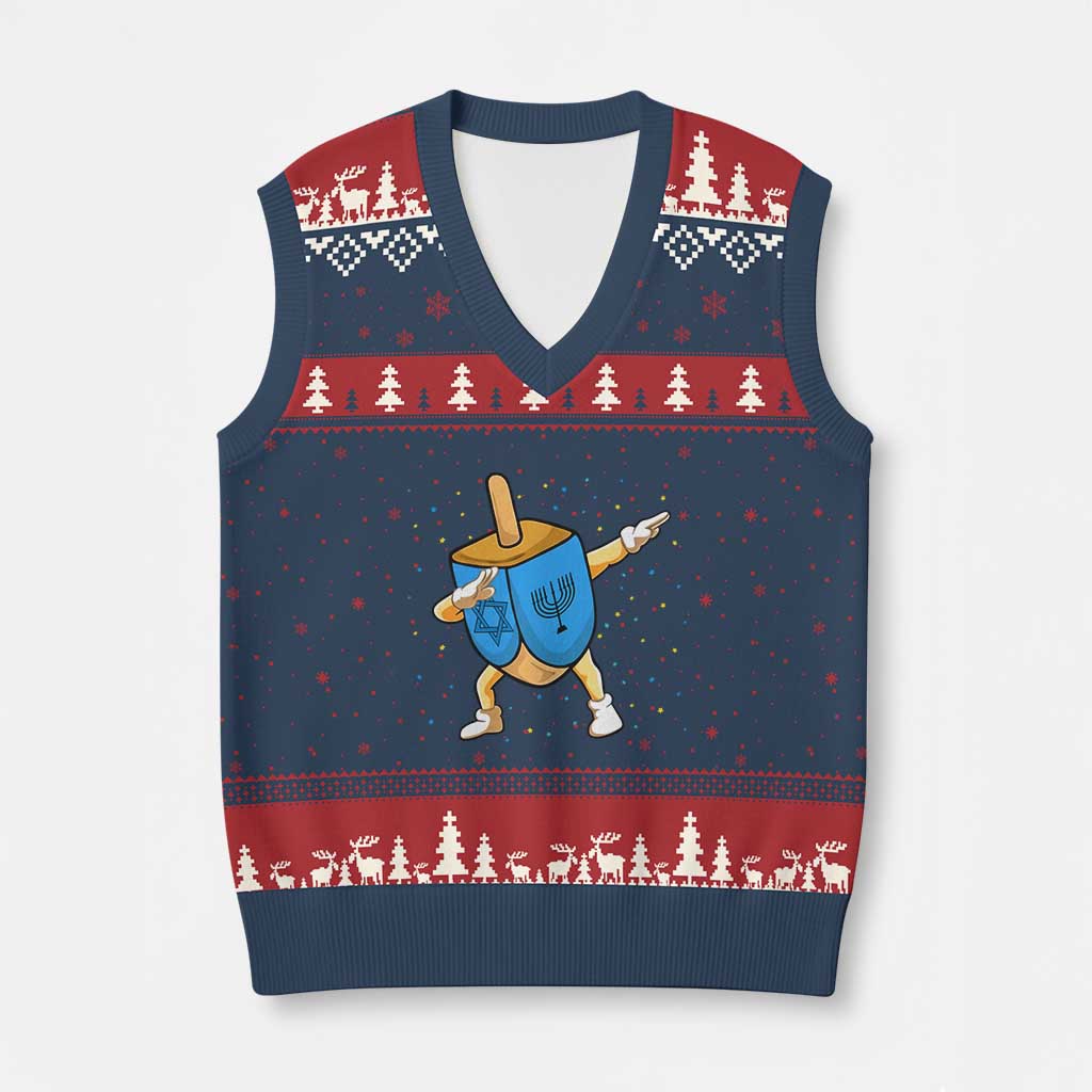Funny Hanukkah Dreidel Dabbing Holiday Gift V-Neck Knit Sweater Vest TS12 Navy Red Print Your Wear