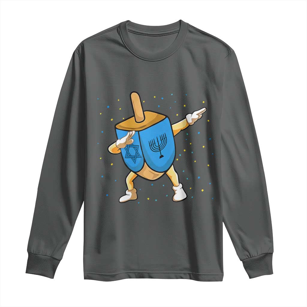 Funny Hanukkah Dreidel Dabbing Holiday Gift Long Sleeve Shirt TS12 Dark Heather Print Your Wear