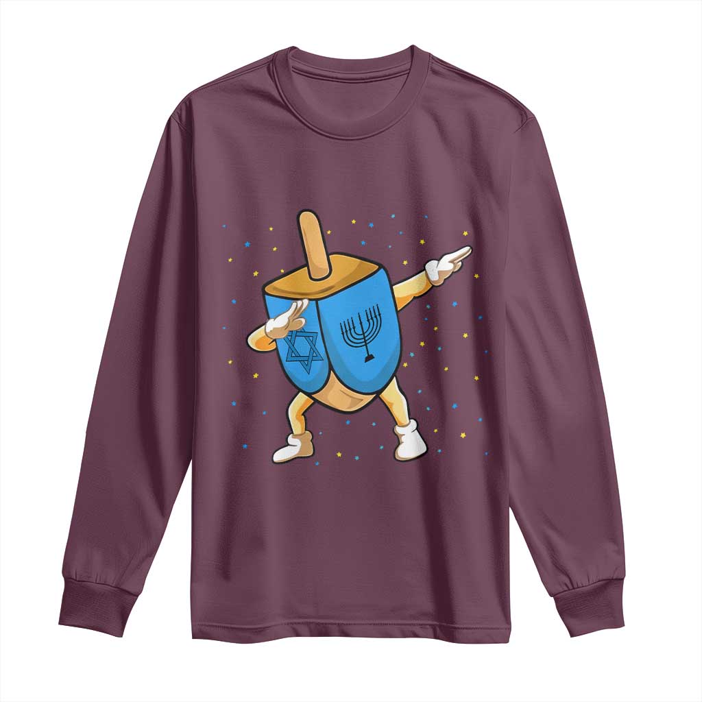 Funny Hanukkah Dreidel Dabbing Holiday Gift Long Sleeve Shirt TS12 Maroon Print Your Wear