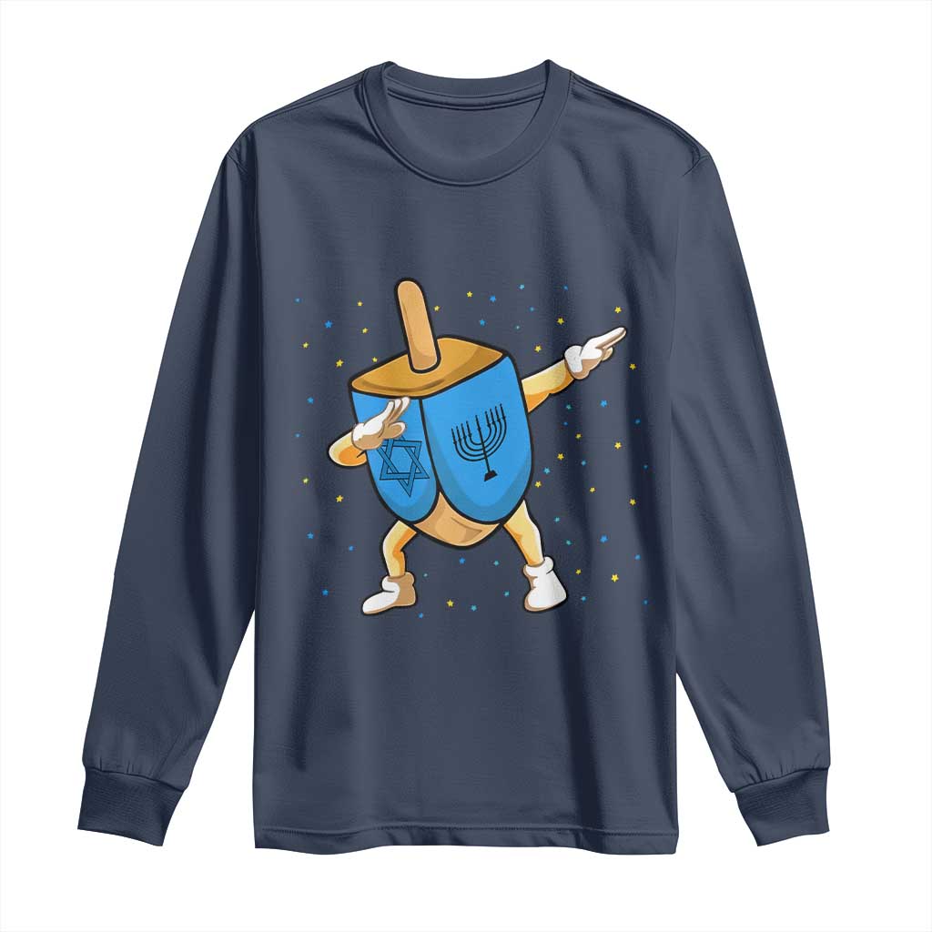 Funny Hanukkah Dreidel Dabbing Holiday Gift Long Sleeve Shirt TS12 Navy Print Your Wear