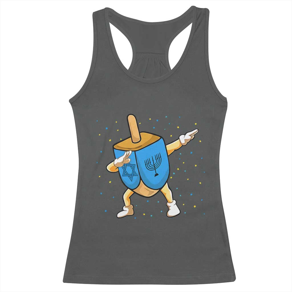 Funny Hanukkah Dreidel Dabbing Holiday Gift Racerback Tank Top TS12 Dark Heather Print Your Wear