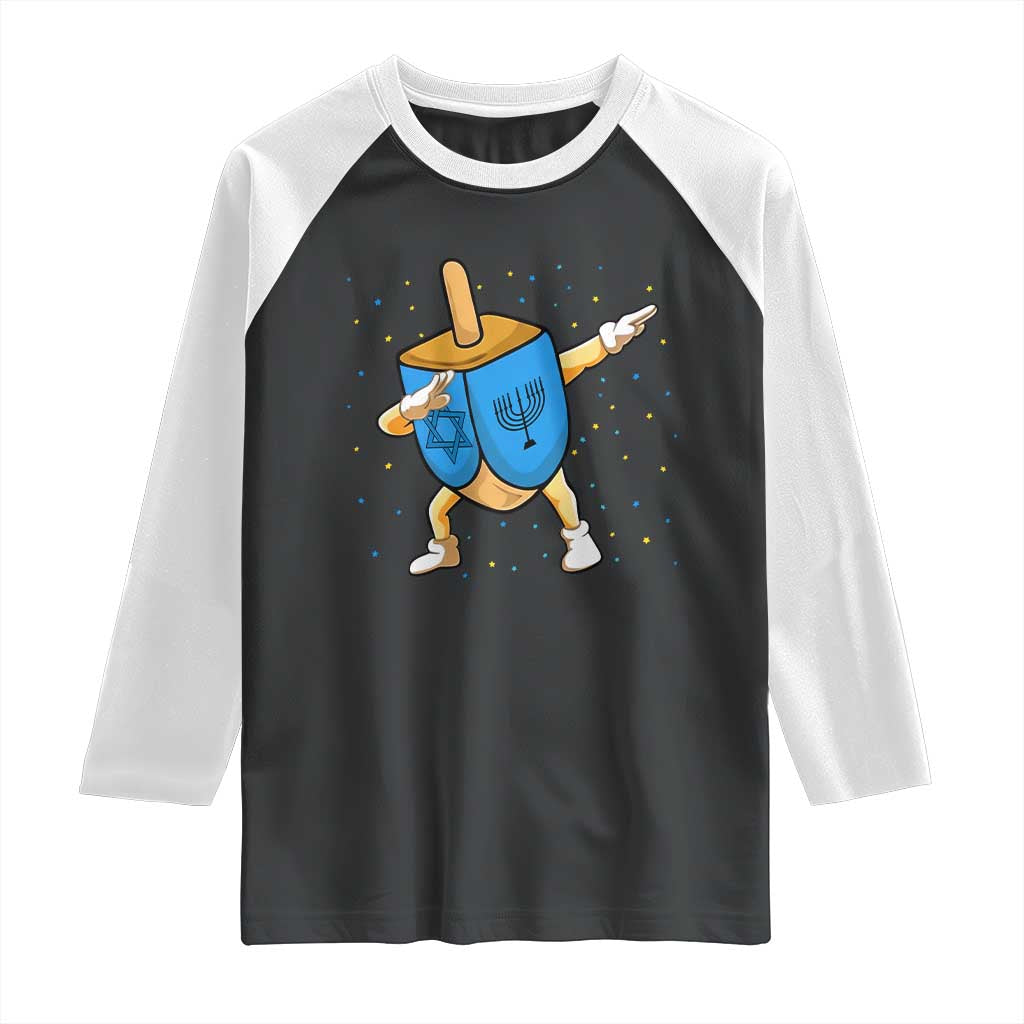 Funny Hanukkah Dreidel Dabbing Holiday Gift Raglan Shirt TS12 Black White Print Your Wear