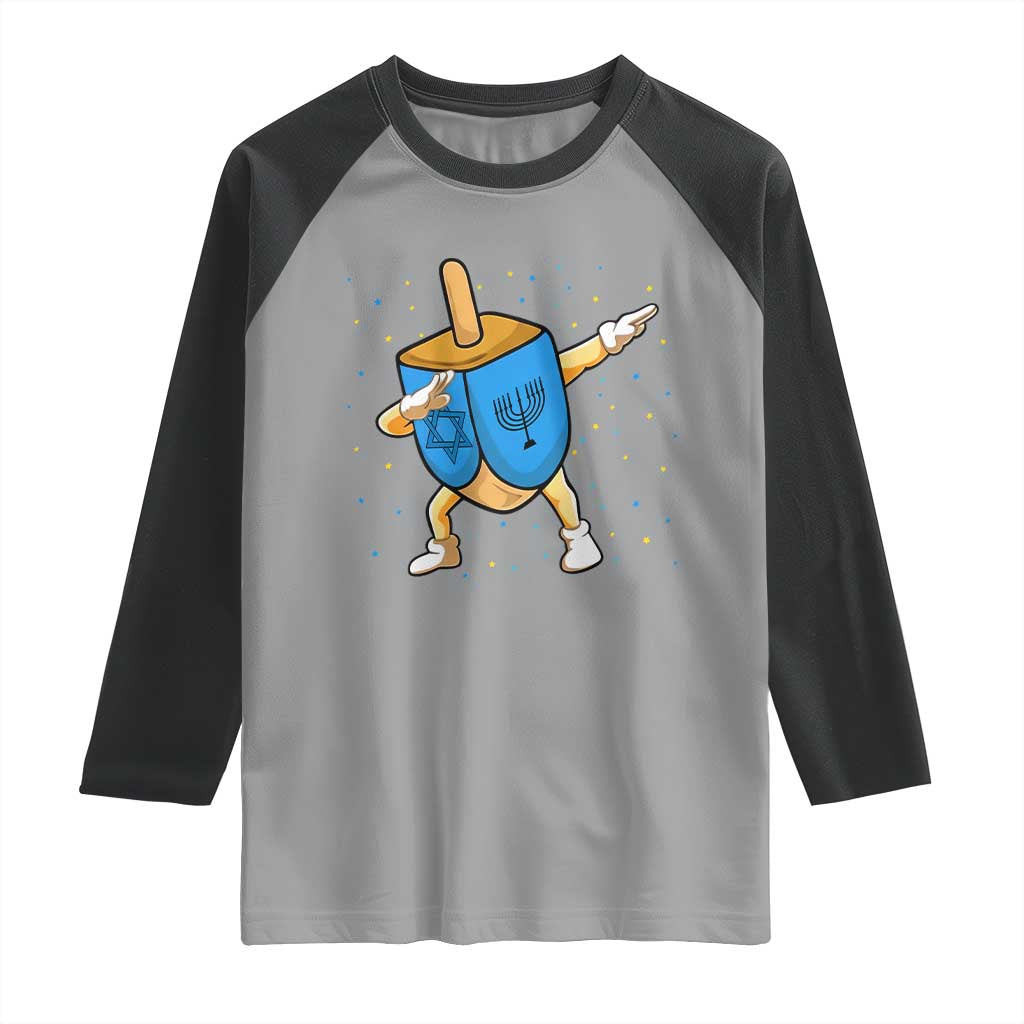 Funny Hanukkah Dreidel Dabbing Holiday Gift Raglan Shirt TS12 Sport Gray Black Print Your Wear