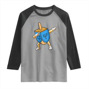 Funny Hanukkah Dreidel Dabbing Holiday Gift Raglan Shirt TS12 Sport Gray Black Print Your Wear