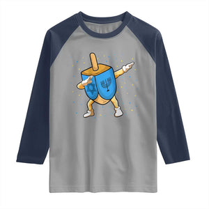 Funny Hanukkah Dreidel Dabbing Holiday Gift Raglan Shirt TS12 Sport Gray Navy Print Your Wear