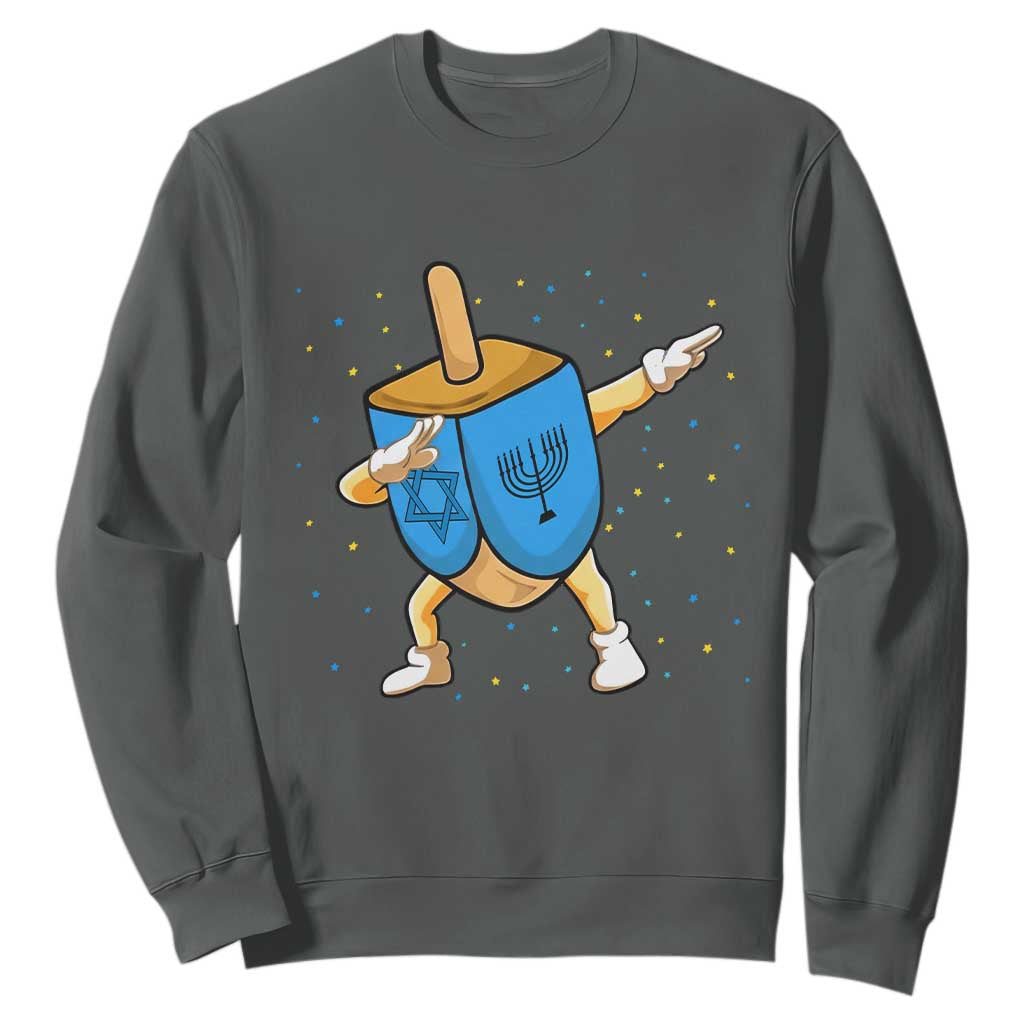 Funny Hanukkah Dreidel Dabbing Holiday Gift Sweatshirt TS12 Dark Heather Print Your Wear