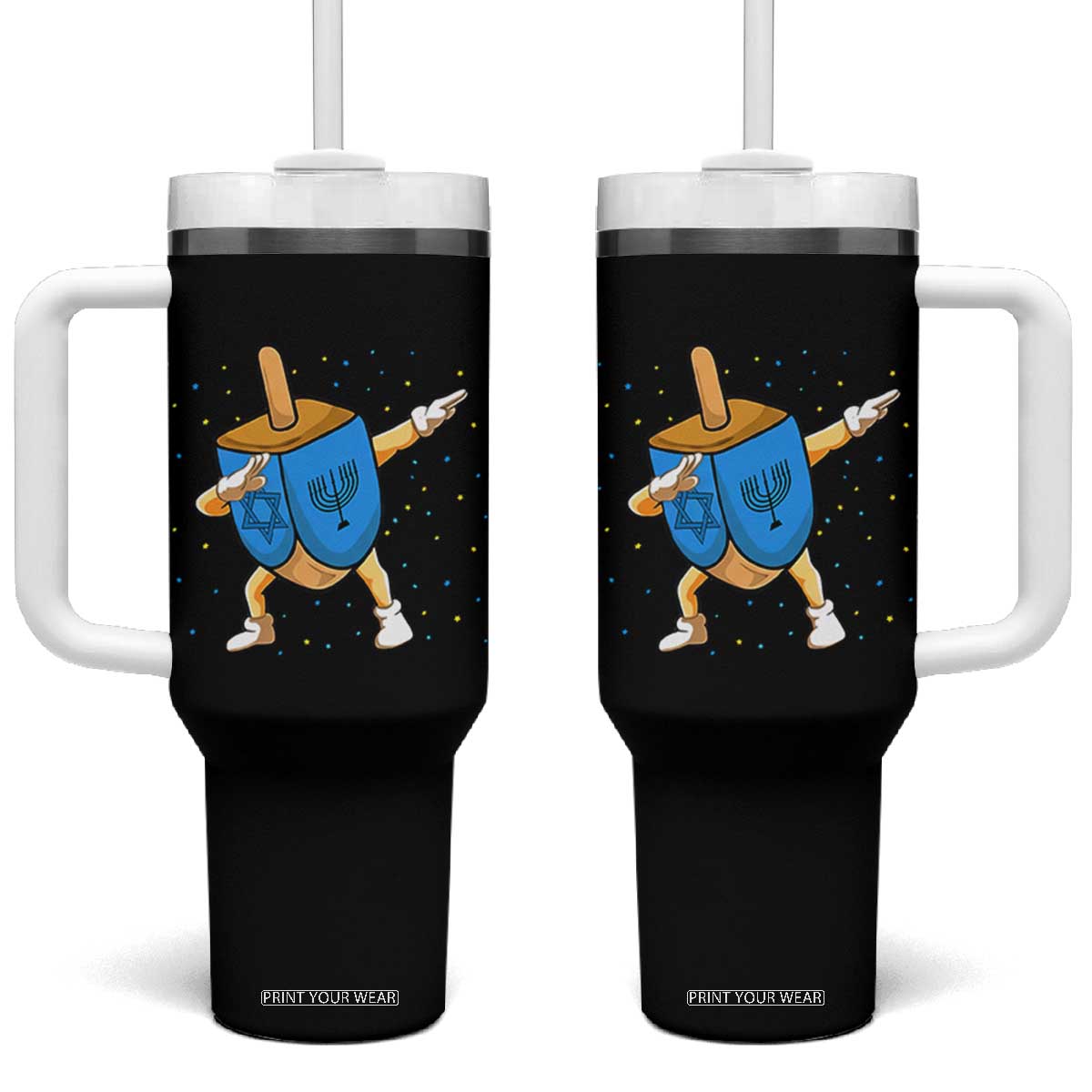 Funny Hanukkah Dreidel Dabbing Holiday Gift Tumbler With Handle TS12 One Size: 40 oz Black Print Your Wear