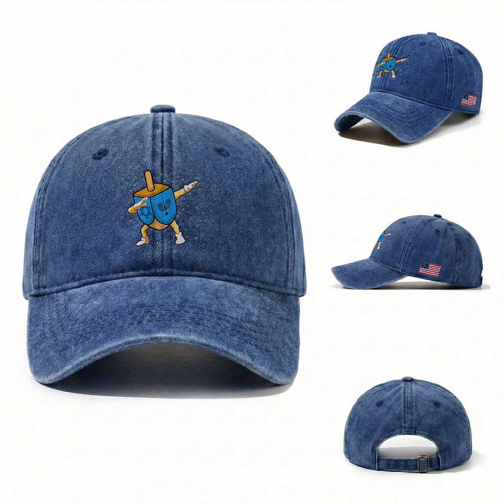 Funny Hanukkah Dreidel Dabbing Holiday Gift Washed Cotton Baseball Cap TS12 Washed Cap Universal Fit Royal Blue Print Your Wear