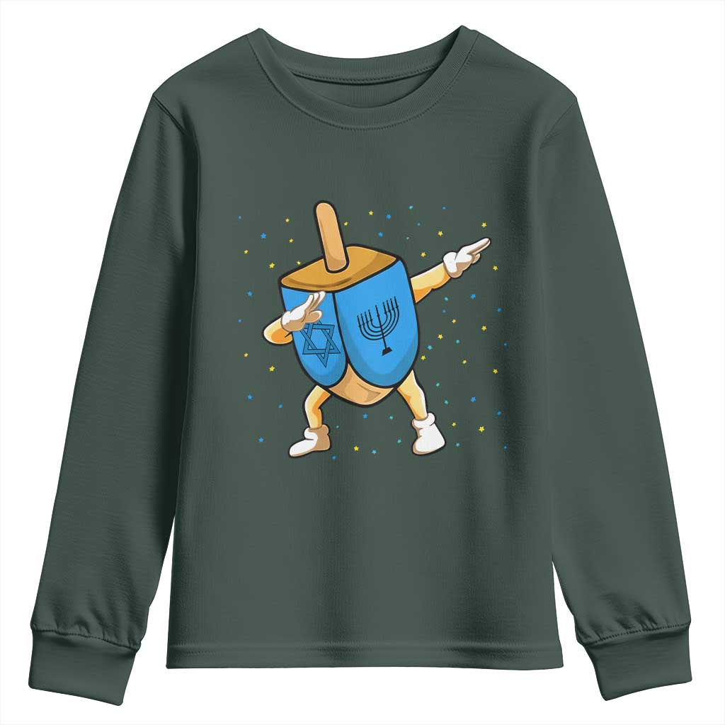 Funny Hanukkah Dreidel Dabbing Holiday Gift Youth Sweatshirt TS12 Dark Forest Green Print Your Wear
