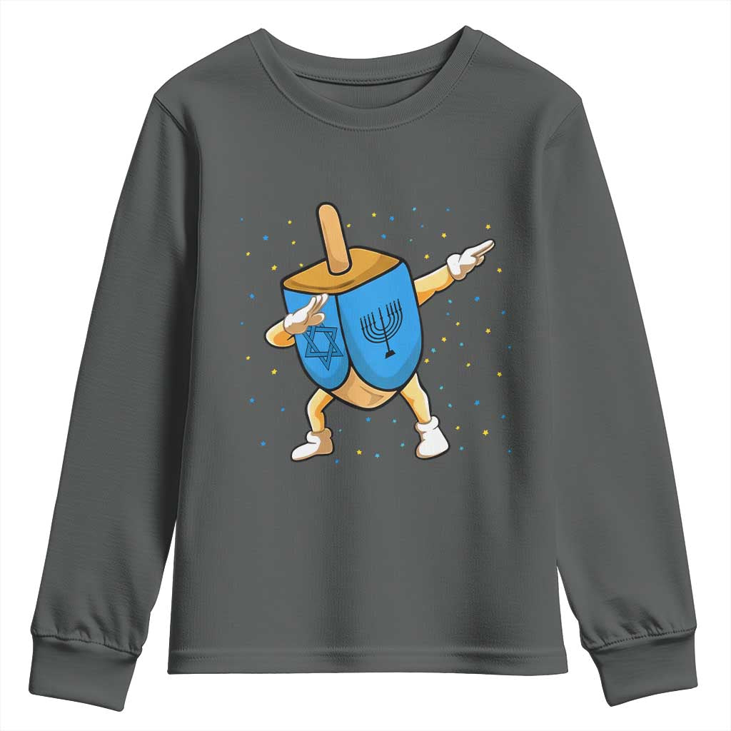 Funny Hanukkah Dreidel Dabbing Holiday Gift Youth Sweatshirt TS12 Dark Heather Print Your Wear