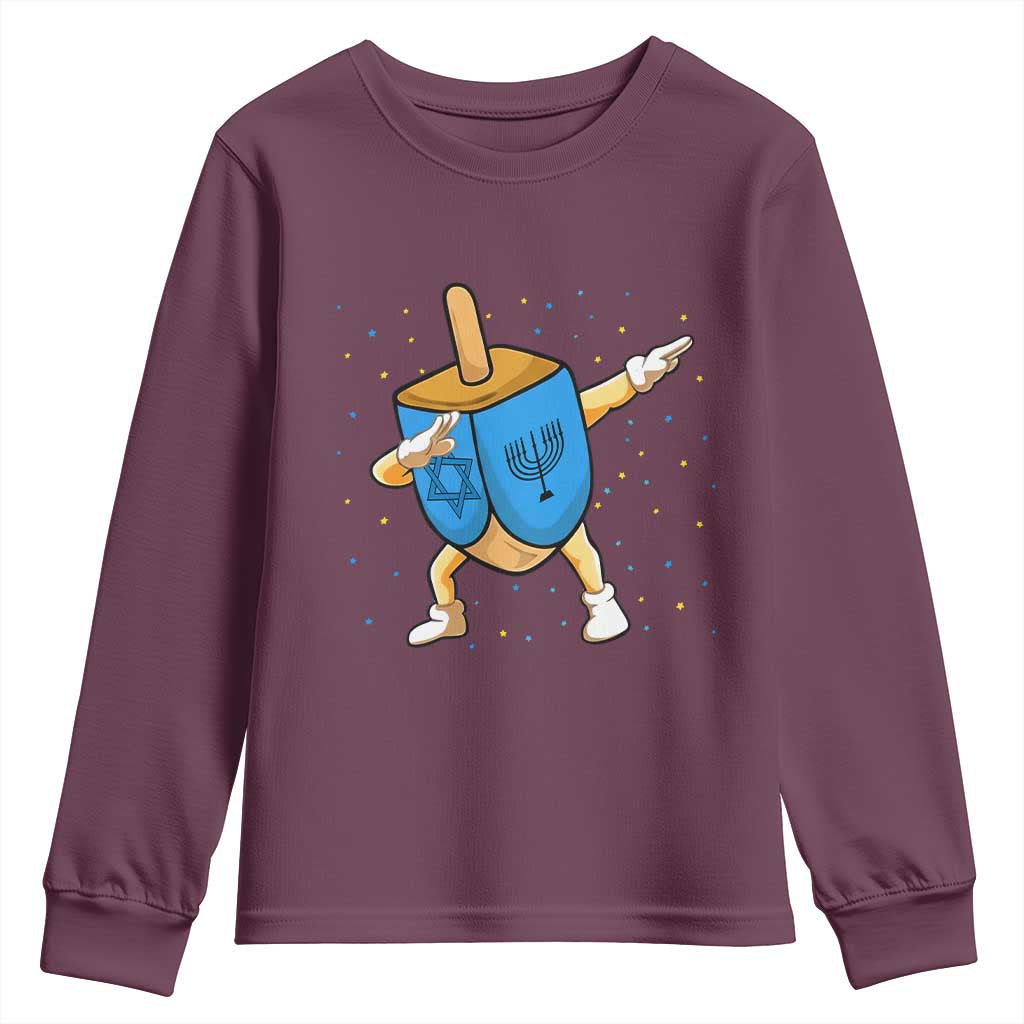 Funny Hanukkah Dreidel Dabbing Holiday Gift Youth Sweatshirt TS12 Maroon Print Your Wear
