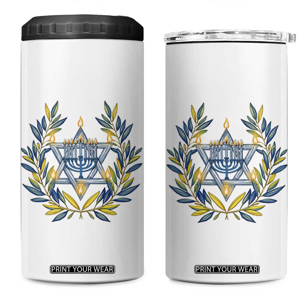 Hanukkah Flower Menorah Star Of David 4 in 1 Can Cooler Tumbler Gift For Women TS12 One Size: 16 oz White Print Your Wear