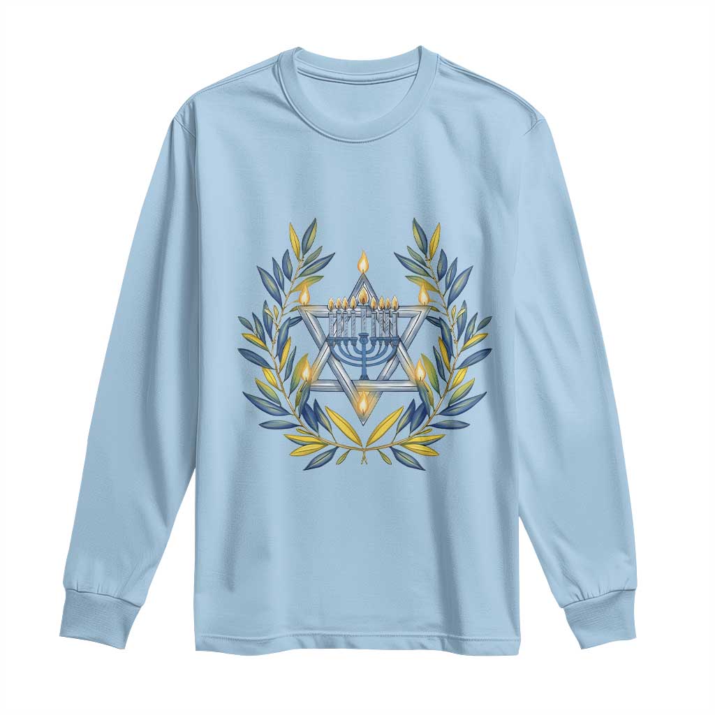 Hanukkah Flower Menorah Star Of David Long Sleeve Shirt Gift For Women TS12 Light Blue Print Your Wear
