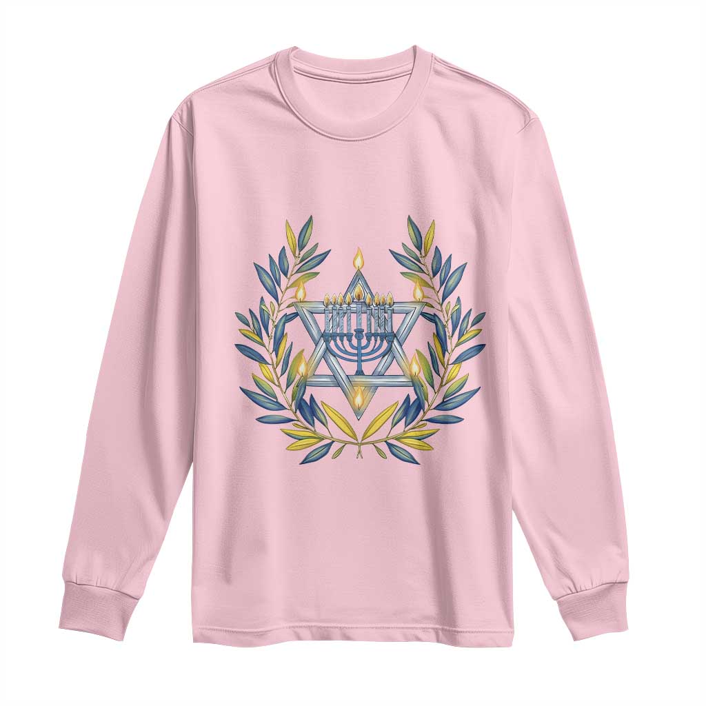 Hanukkah Flower Menorah Star Of David Long Sleeve Shirt Gift For Women TS12 Light Pink Print Your Wear