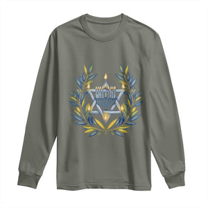 Hanukkah Flower Menorah Star Of David Long Sleeve Shirt Gift For Women TS12 Military Green Print Your Wear