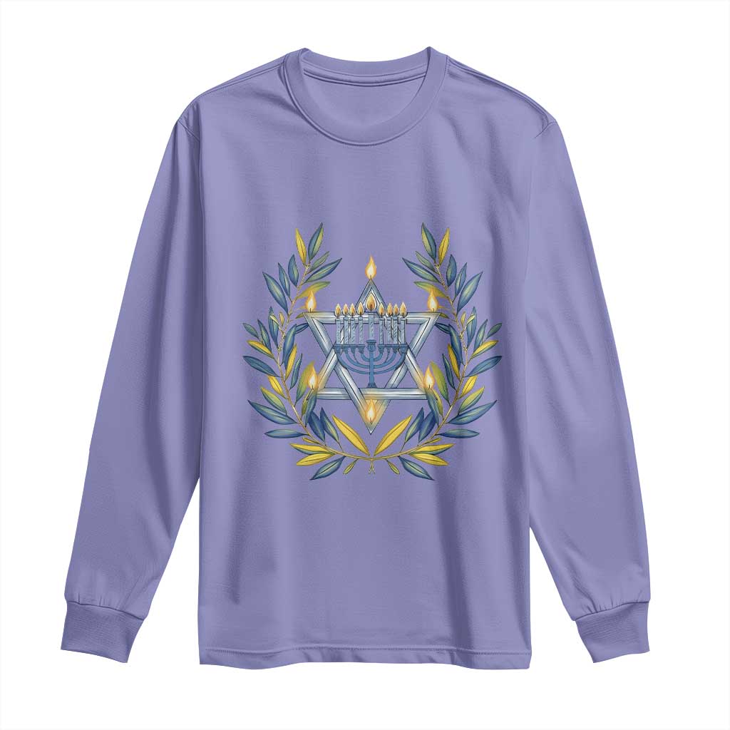 Hanukkah Flower Menorah Star Of David Long Sleeve Shirt Gift For Women TS12 Violet Print Your Wear