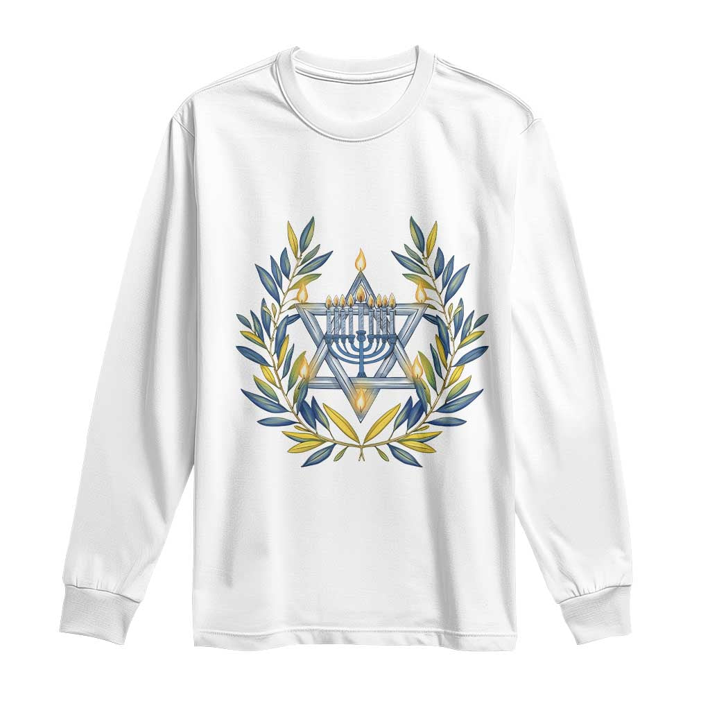 Hanukkah Flower Menorah Star Of David Long Sleeve Shirt Gift For Women TS12 White Print Your Wear
