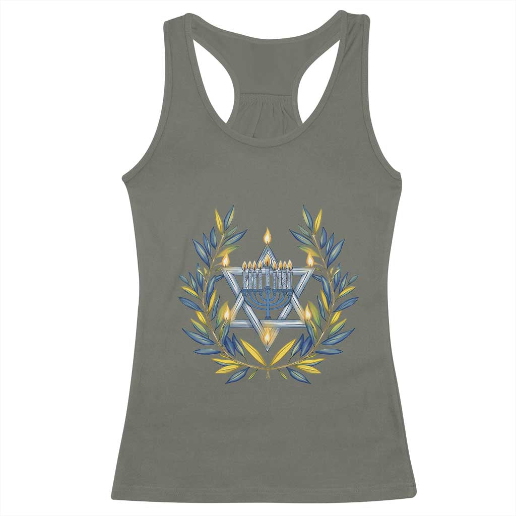 Hanukkah Flower Menorah Star Of David Racerback Tank Top Gift For Women TS12 Military Green Print Your Wear