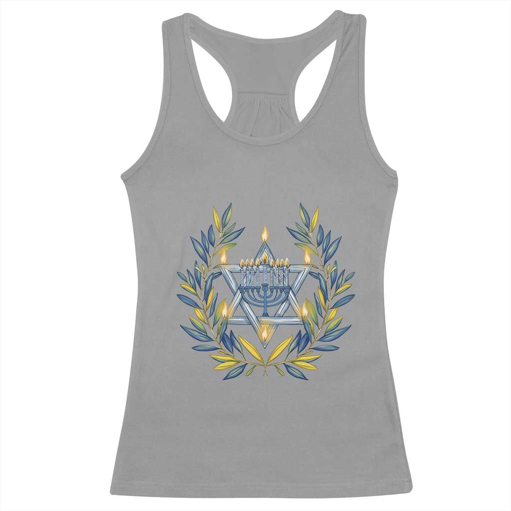 Hanukkah Flower Menorah Star Of David Racerback Tank Top Gift For Women TS12 Sport Gray Print Your Wear