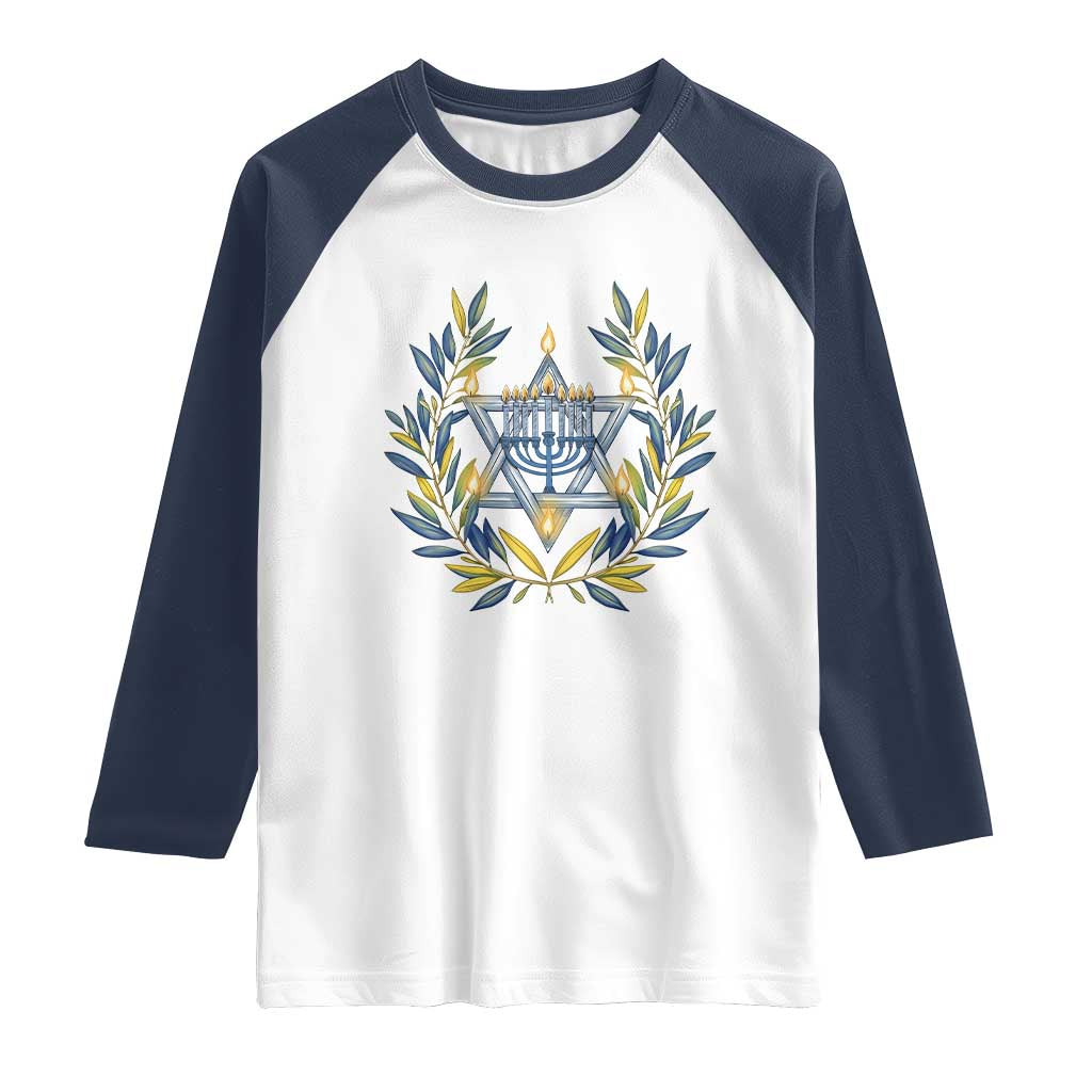 Hanukkah Flower Menorah Star Of David Raglan Shirt Gift For Women TS12 White Navy Print Your Wear