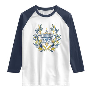 Hanukkah Flower Menorah Star Of David Raglan Shirt Gift For Women TS12 White Navy Print Your Wear
