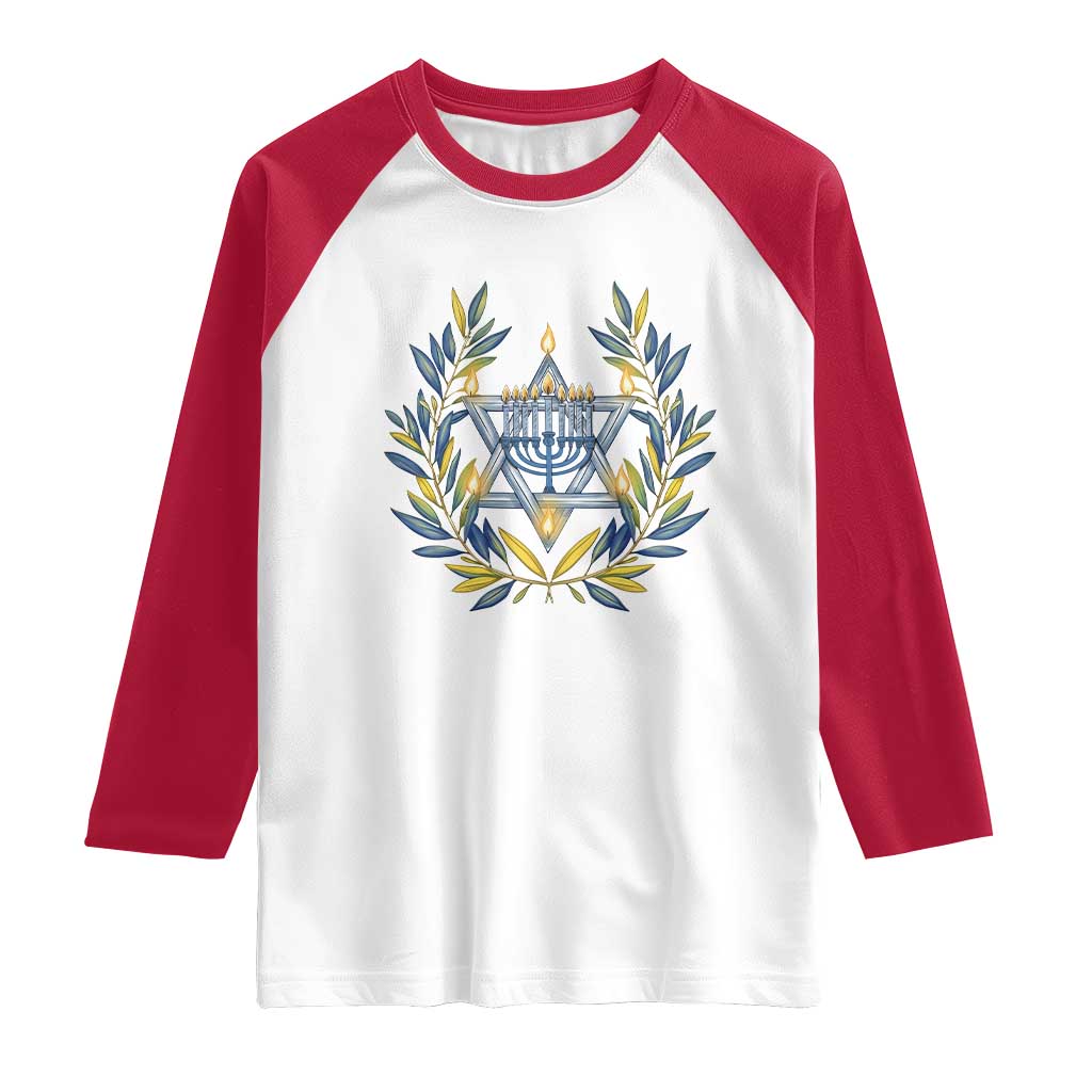 Hanukkah Flower Menorah Star Of David Raglan Shirt Gift For Women TS12 White Red Print Your Wear