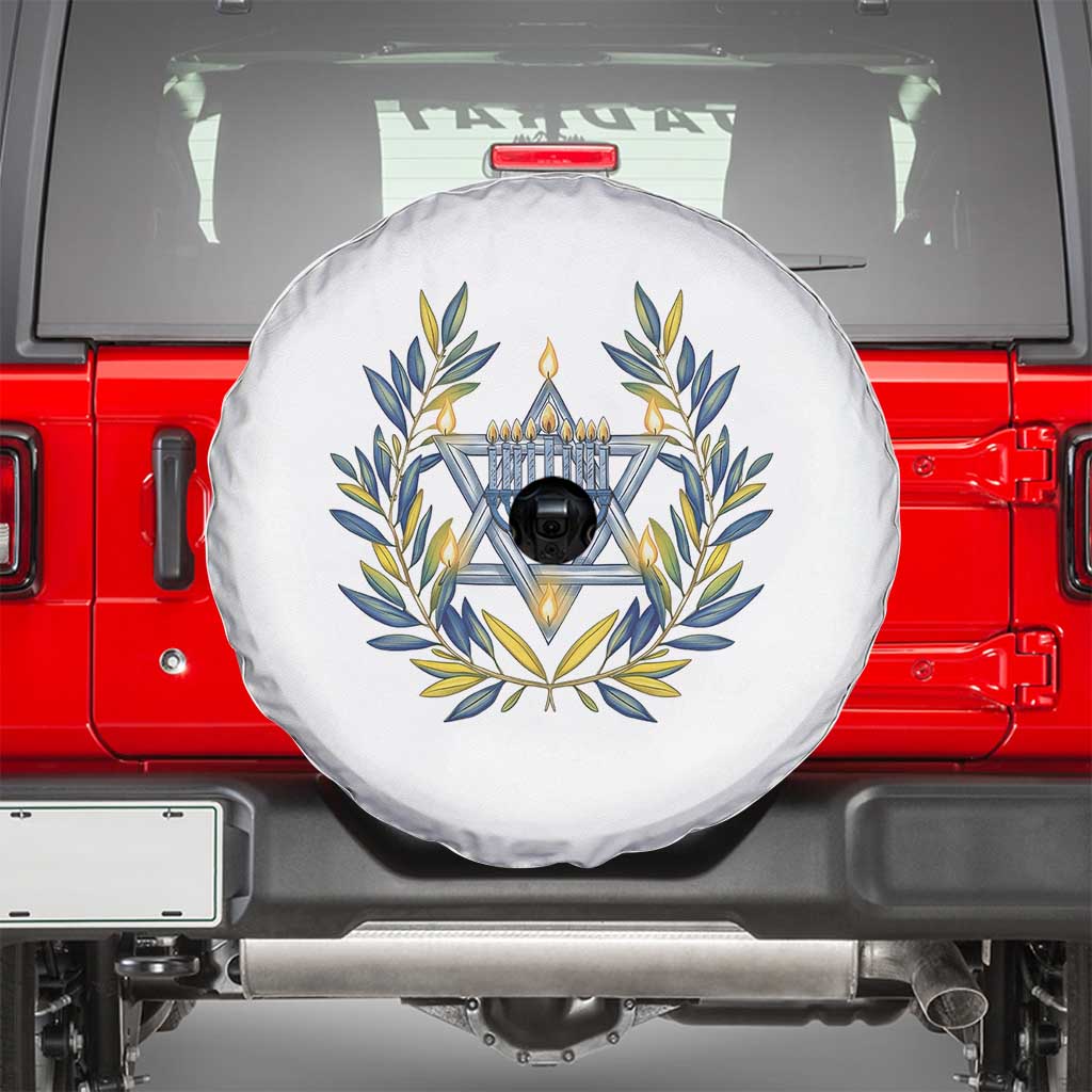 Hanukkah Flower Menorah Star Of David Spare Tire Cover Gift For Women TS12 White Print Your Wear