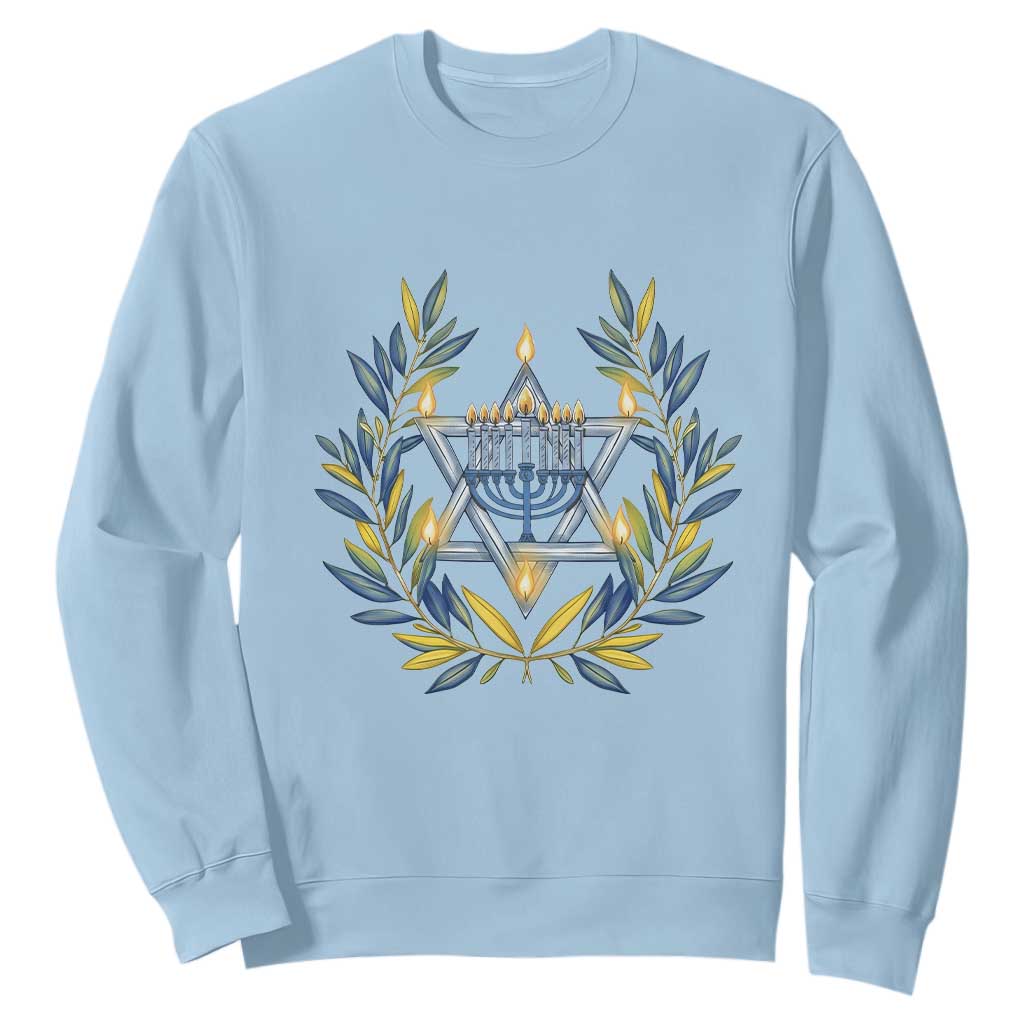 Hanukkah Flower Menorah Star Of David Sweatshirt Gift For Women TS12 Light Blue Print Your Wear