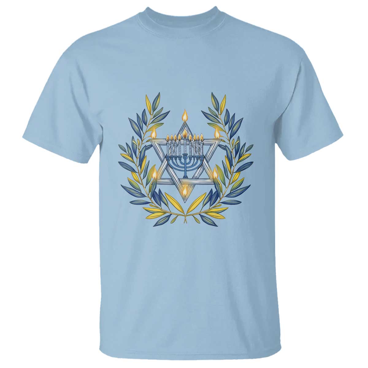 Hanukkah Flower Menorah Star Of David T Shirt Gift For Women TS12 Light Blue Print Your Wear