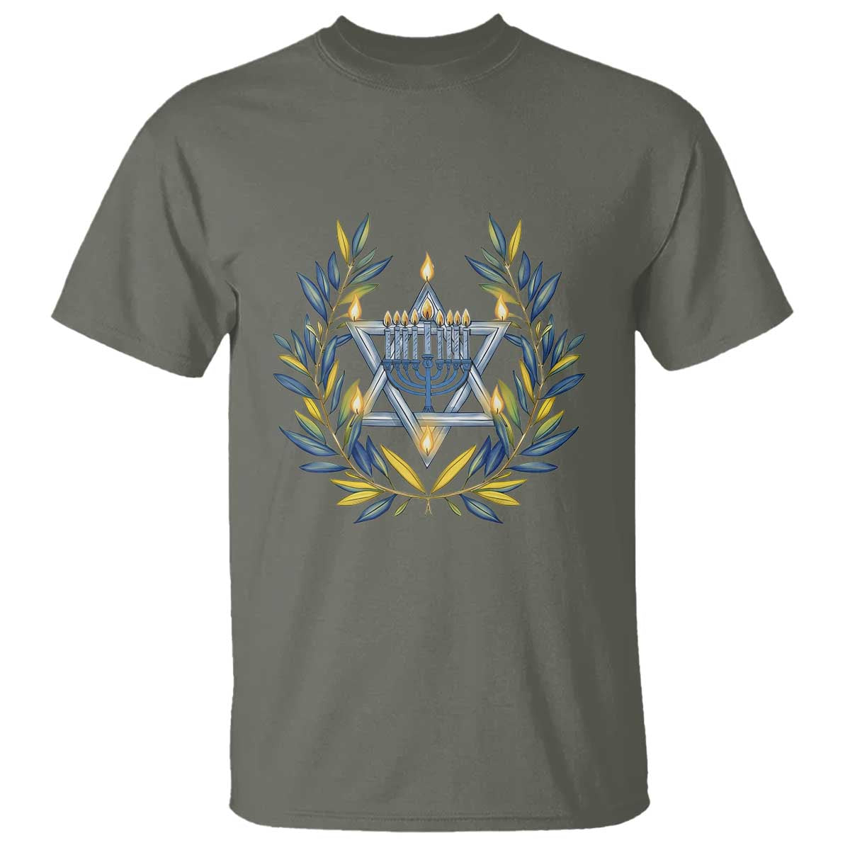 Hanukkah Flower Menorah Star Of David T Shirt Gift For Women TS12 Military Green Print Your Wear