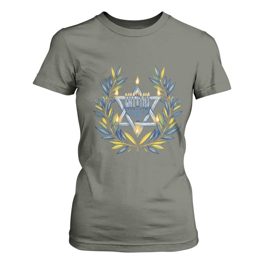 Hanukkah Flower Menorah Star Of David T Shirt For Women Gift For Women TS12 Military Green Print Your Wear