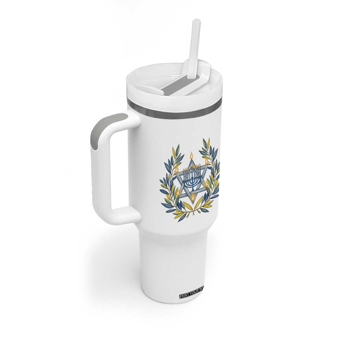 Hanukkah Flower Menorah Star Of David Tumbler With Handle Gift For Women TS12 Print Your Wear