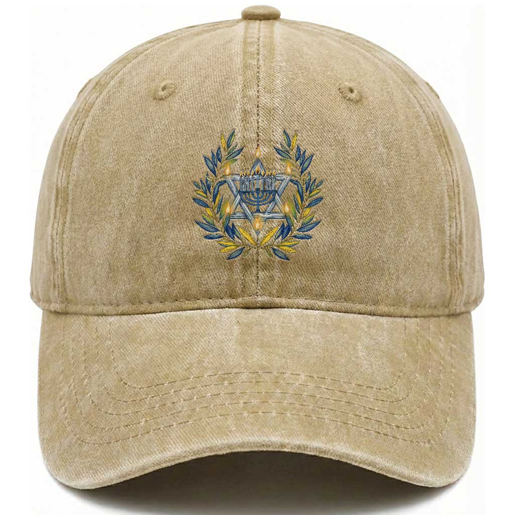 Hanukkah Flower Menorah Star Of David Washed Cotton Baseball Cap Gift For Women TS12 Print Your Wear