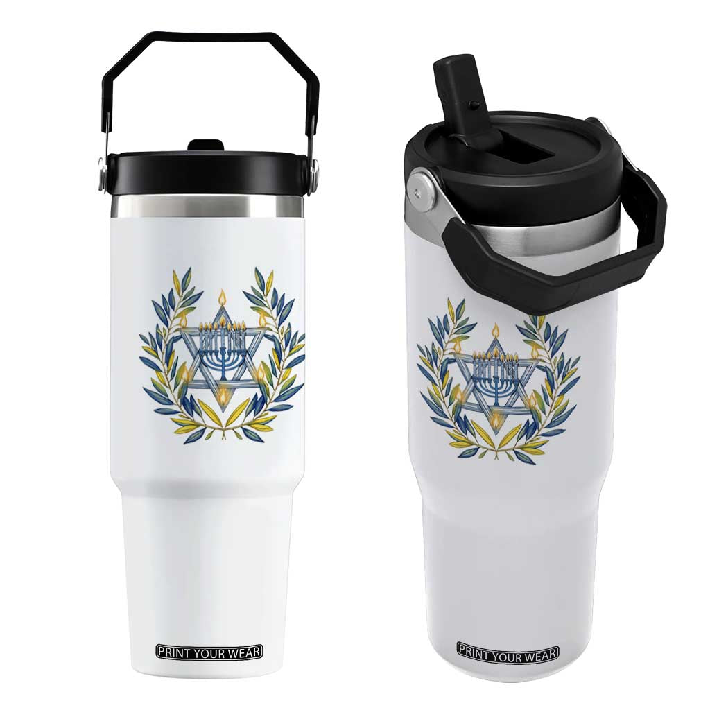 Hanukkah Flower Menorah Star Of David Flip Straw Tumbler Gift For Women TS12 One Size: 30 oz White Print Your Wear