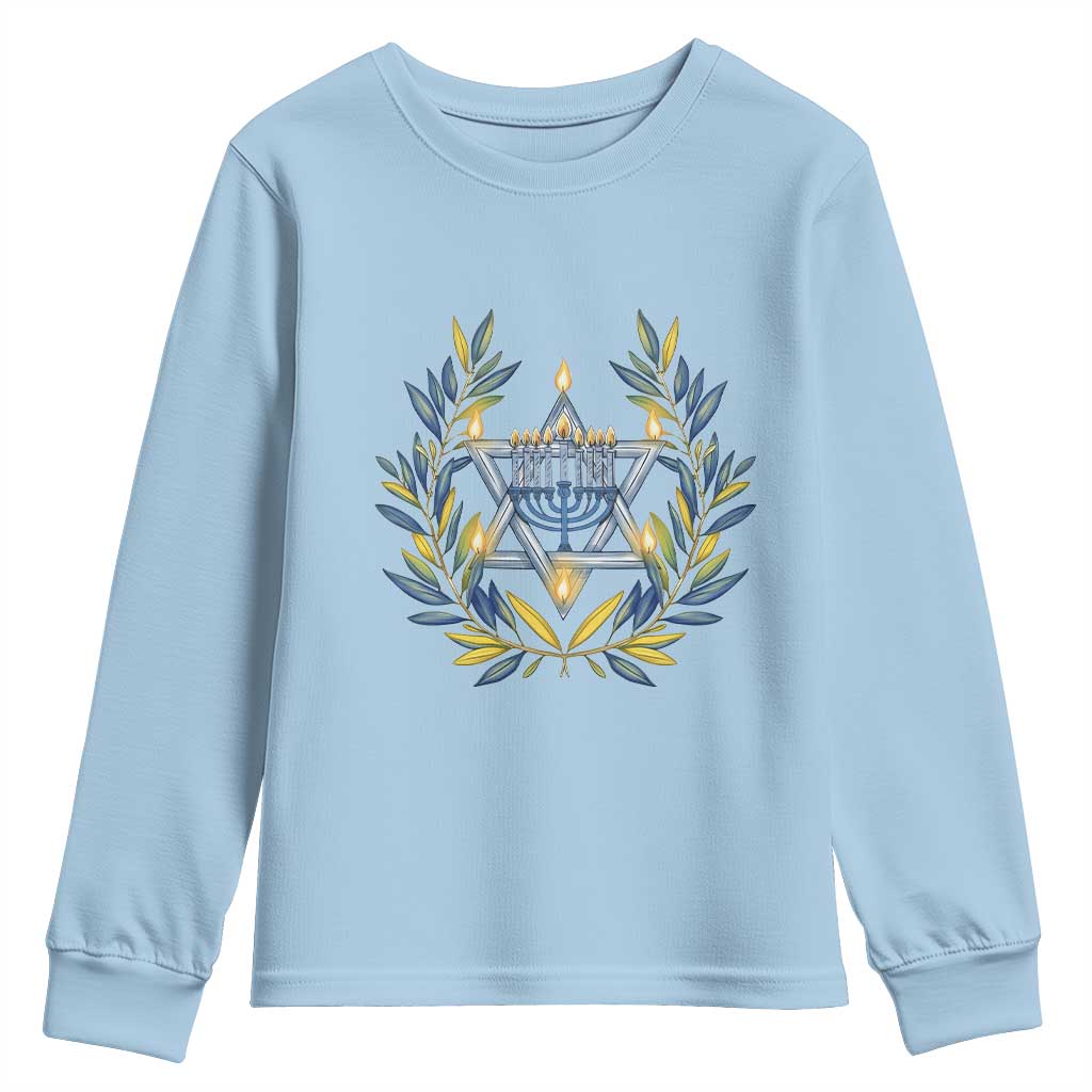 Hanukkah Flower Menorah Star Of David Youth Sweatshirt Gift For Women TS12 Light Blue Print Your Wear