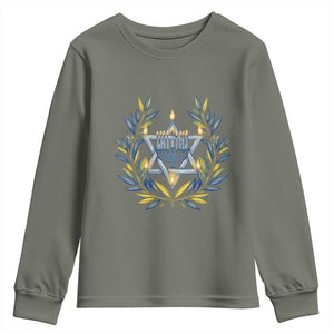 Hanukkah Flower Menorah Star Of David Youth Sweatshirt Gift For Women TS12 Military Green Print Your Wear