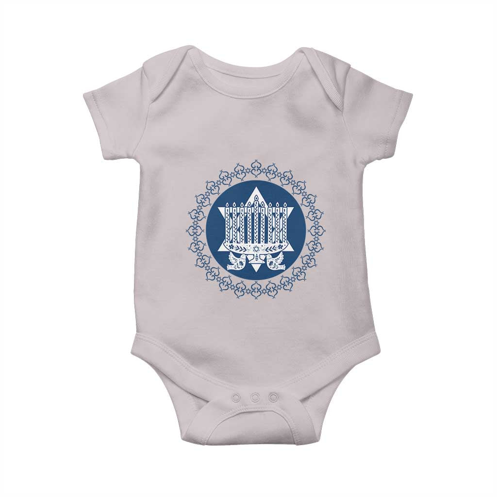 Hanukkah Vintage Menorah Peace Doves Baby Onesie Festival Of Lights Gift TS12 Ice Gray Print Your Wear