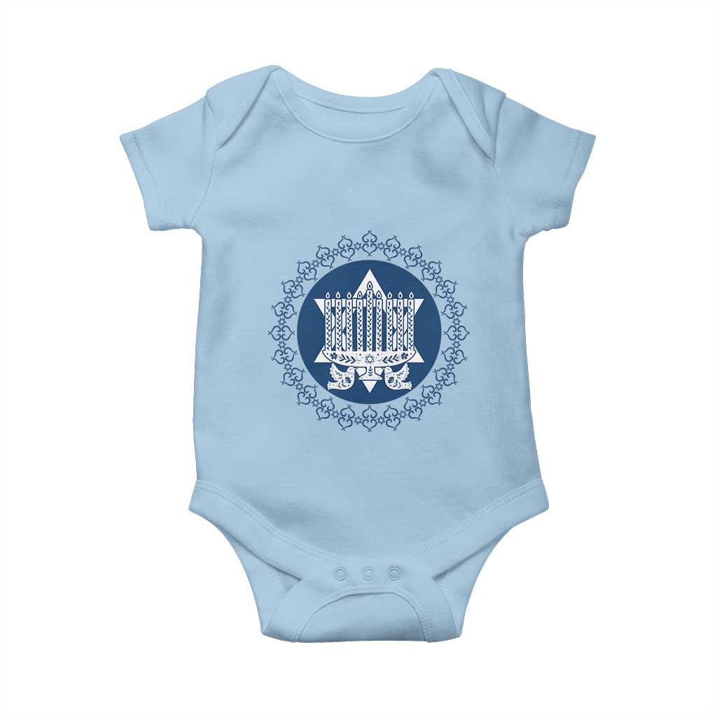 Hanukkah Vintage Menorah Peace Doves Baby Onesie Festival Of Lights Gift TS12 Light Blue Print Your Wear