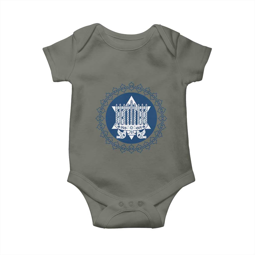 Hanukkah Vintage Menorah Peace Doves Baby Onesie Festival Of Lights Gift TS12 Military Green Print Your Wear