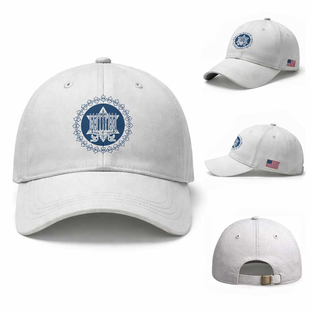 Hanukkah Vintage Menorah Peace Doves Baseball Cap Festival Of Lights Gift TS12 Baseball Cap Universal Fit White Print Your Wear
