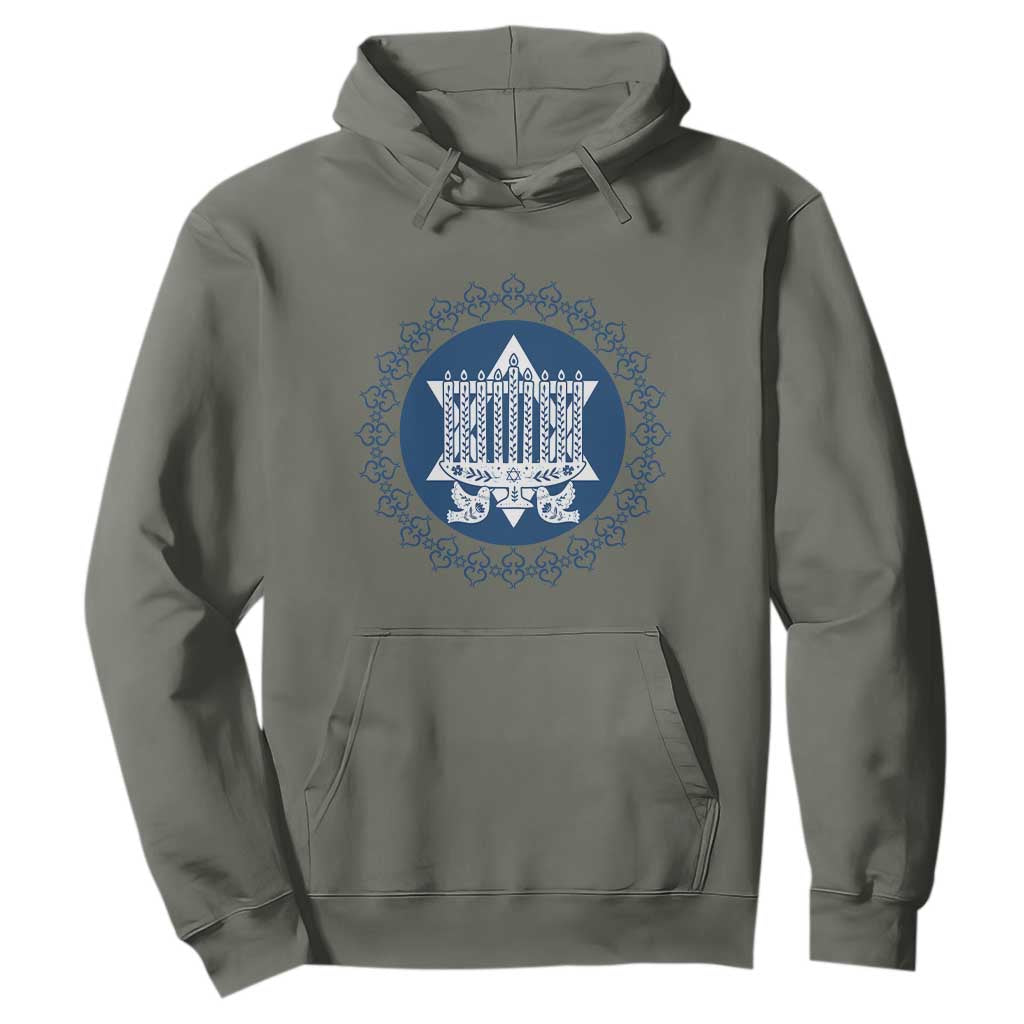 Hanukkah Vintage Menorah Peace Doves Hoodie Festival Of Lights Gift TS12 Military Green Print Your Wear