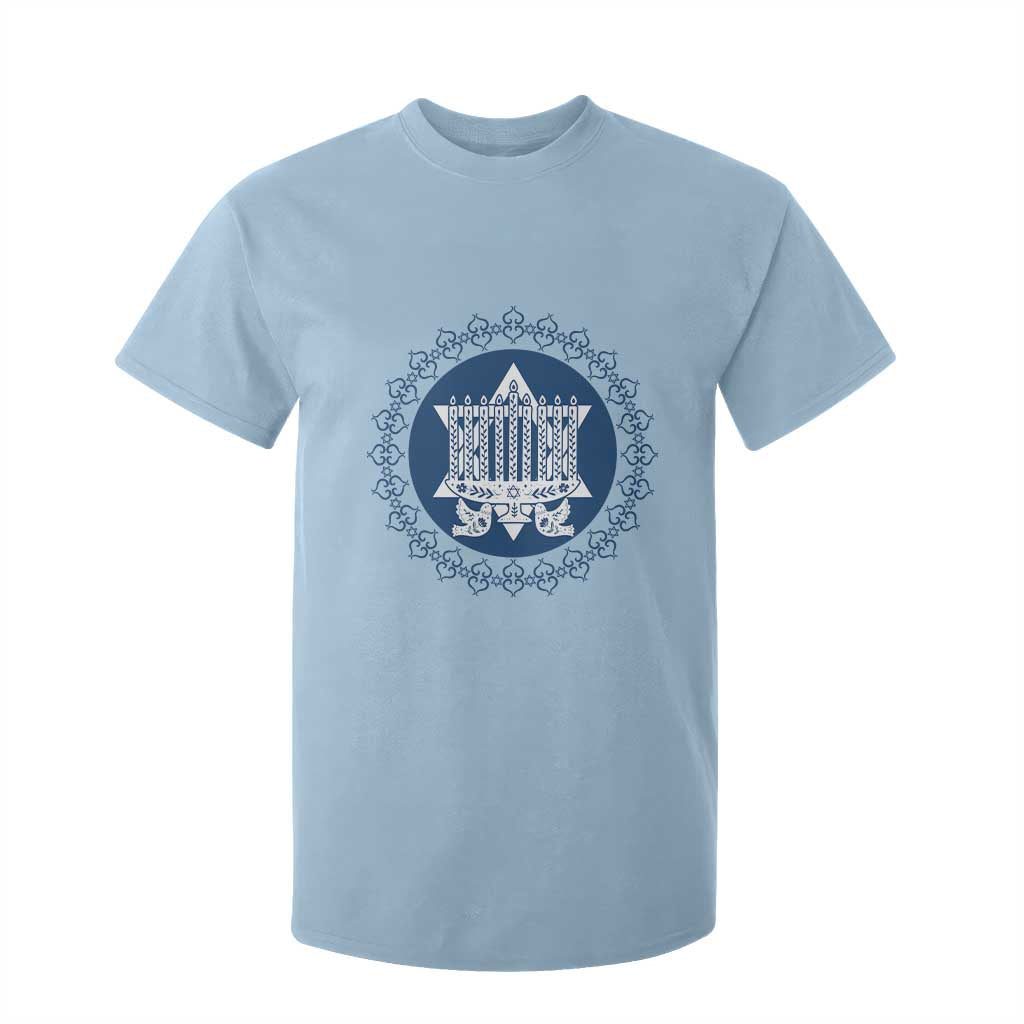 Hanukkah Vintage Menorah Peace Doves T Shirt For Kid Festival Of Lights Gift TS12 Light Blue Print Your Wear