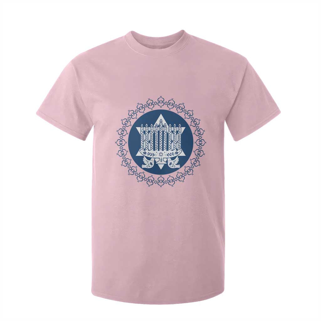 Hanukkah Vintage Menorah Peace Doves T Shirt For Kid Festival Of Lights Gift TS12 Light Pink Print Your Wear