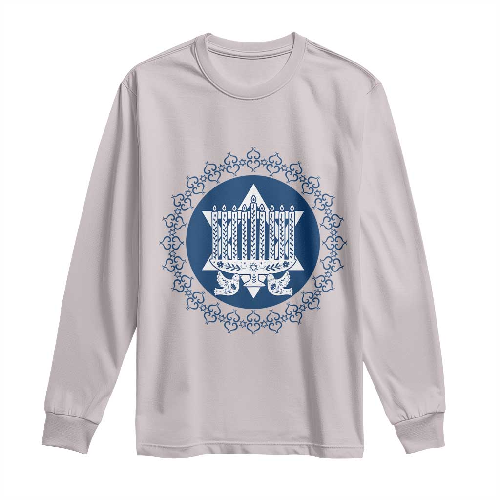 Hanukkah Vintage Menorah Peace Doves Long Sleeve Shirt Festival Of Lights Gift TS12 Ice Gray Print Your Wear