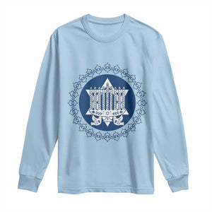 Hanukkah Vintage Menorah Peace Doves Long Sleeve Shirt Festival Of Lights Gift TS12 Light Blue Print Your Wear