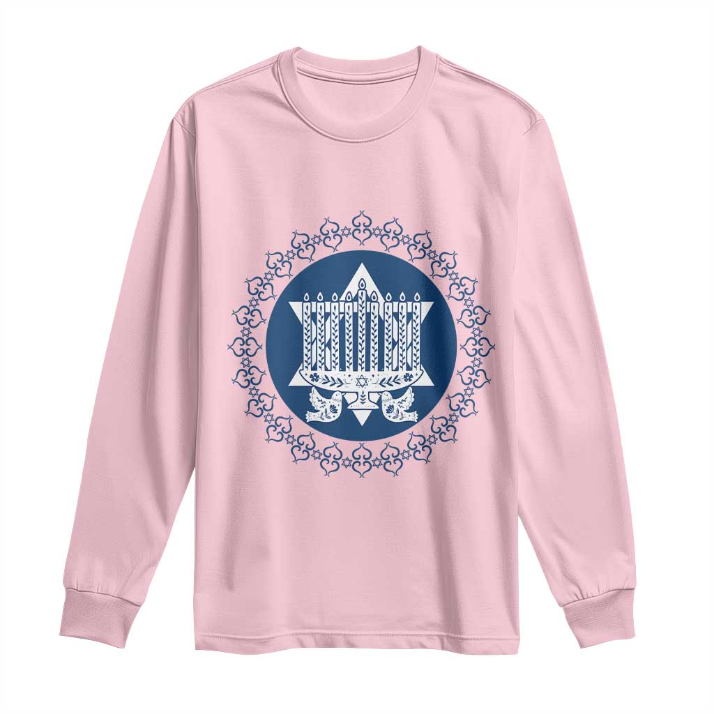 Hanukkah Vintage Menorah Peace Doves Long Sleeve Shirt Festival Of Lights Gift TS12 Light Pink Print Your Wear