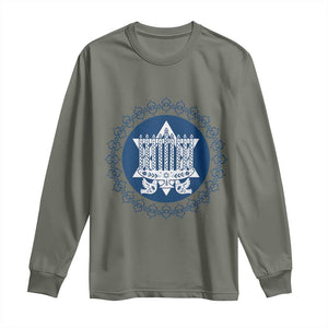 Hanukkah Vintage Menorah Peace Doves Long Sleeve Shirt Festival Of Lights Gift TS12 Military Green Print Your Wear