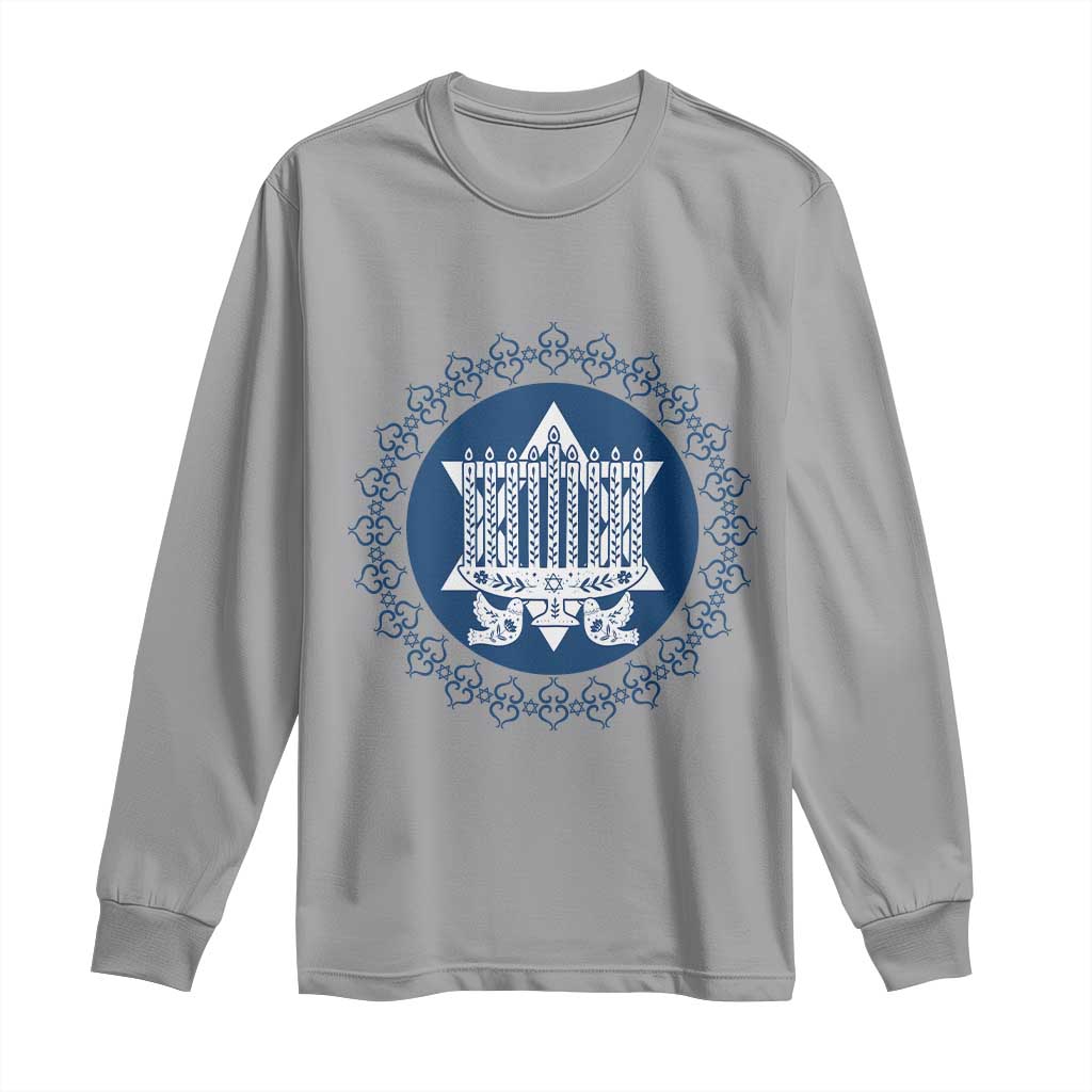 Hanukkah Vintage Menorah Peace Doves Long Sleeve Shirt Festival Of Lights Gift TS12 Sport Gray Print Your Wear